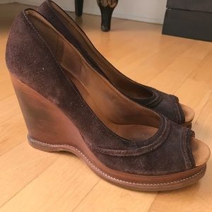 Michael Kors Brown Suede Stacked Wood Wedge